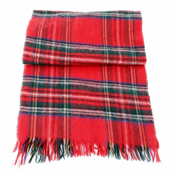 Vintage Red Tartan Plaid Lambs Wool Scarf - Picture 6 of 10